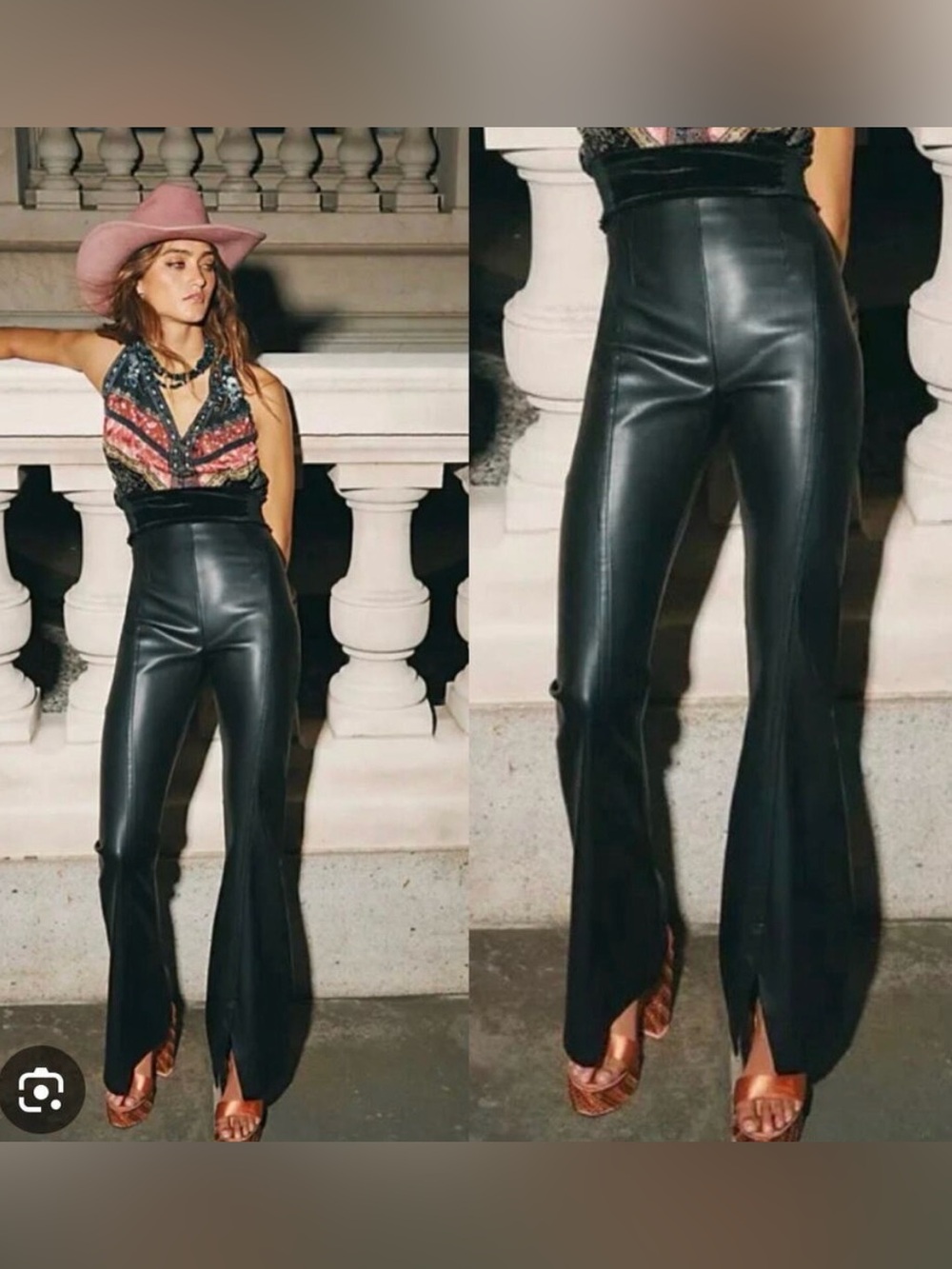 Free People Real Deal Slit Pants Size 28 Black Faux Leather Flare Boho NEW